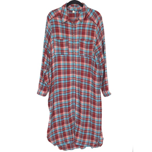 Anthropologie PILCRO Shirt SMALL Plaid Tunic Long Duster Button Down Maxi - Picture 4 of 13